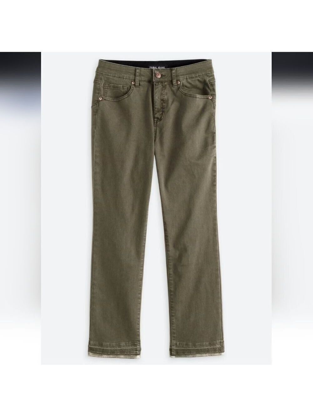 3407 NWT Tribal Sophia Curvy Hugging Microflare Crop Pants Olive Size 4